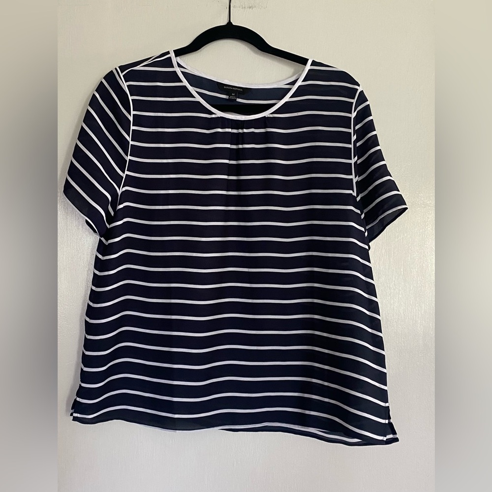 Classic Banana Republic Navy & White Striped Women's Tee